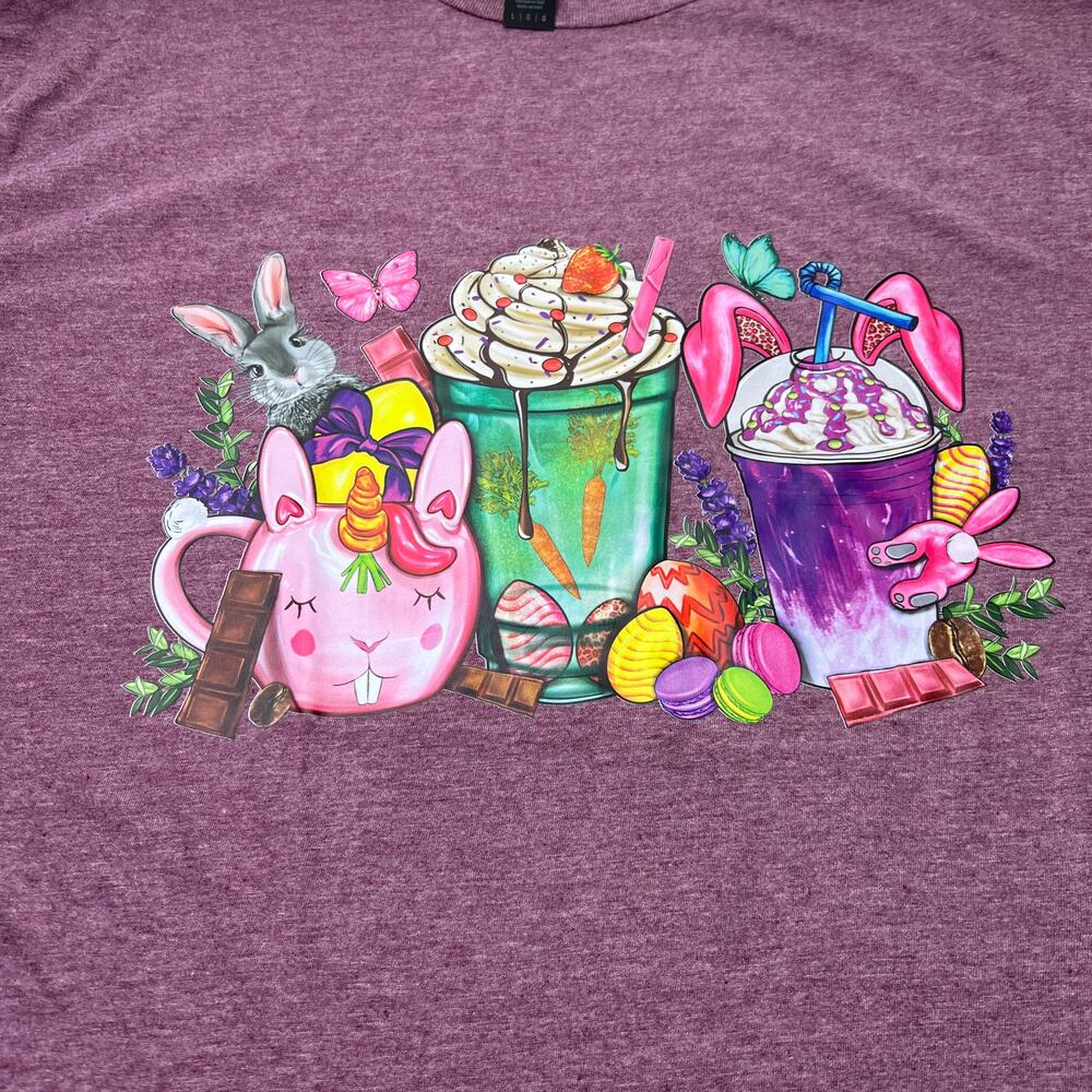 Easter Purple Bunny and Coffee Vinyl Print Tee Large